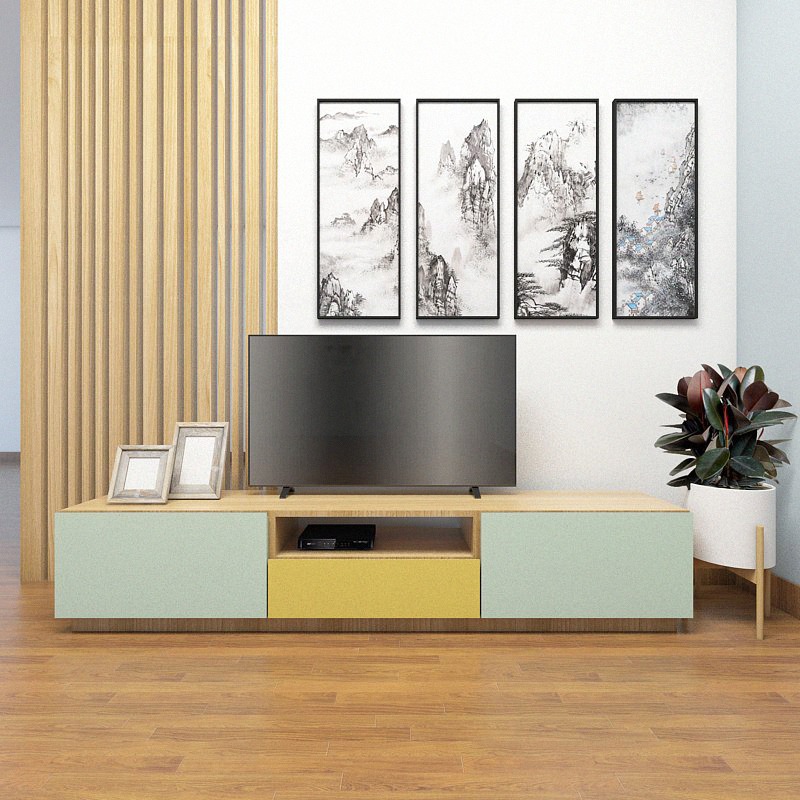 Yellow and Mint TV cabinet